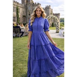 Pomander Place Blue Maxi Dress Cottagecore Ruffle Tiered Old Money Quiet Luxury